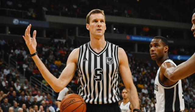 В баскетболе, что означает жест судьи: Руки перекрещены перед грудью, ладони открыты - Жесты и сигналы судьи в баскетболе: Значение каждого знака